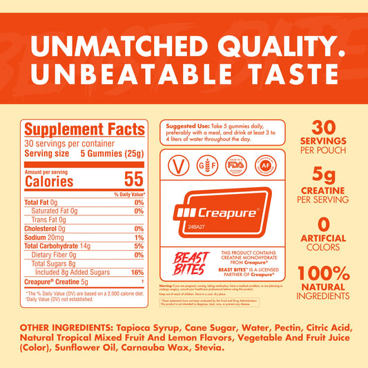 BEAST BITES Creatine Gummies - 5g Creapure, NSF Certified, 30 Servings